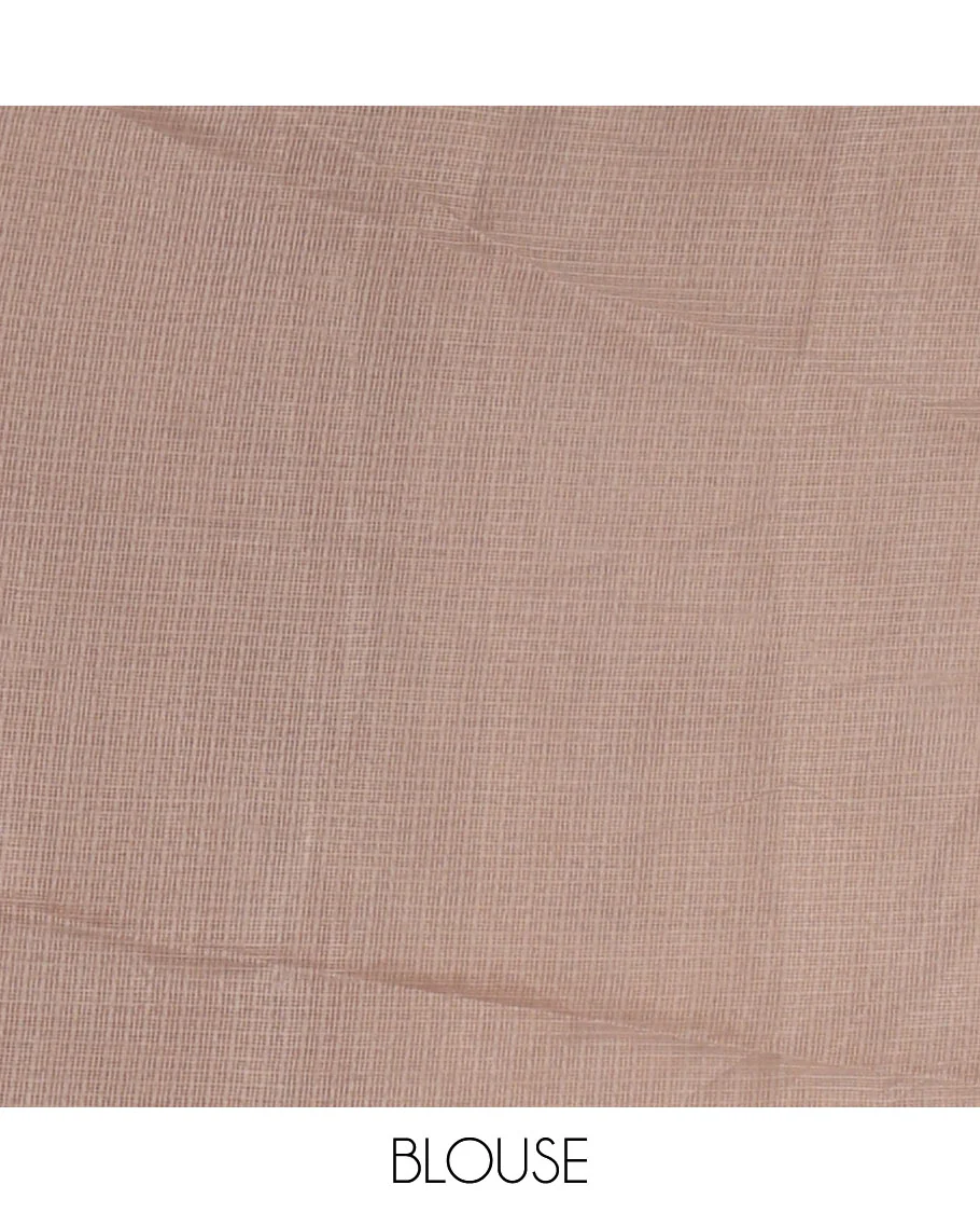 White-brown color 2D-style print & floral vine chikankari embroidered kota check saree, lace border & plain blouse - Image 4