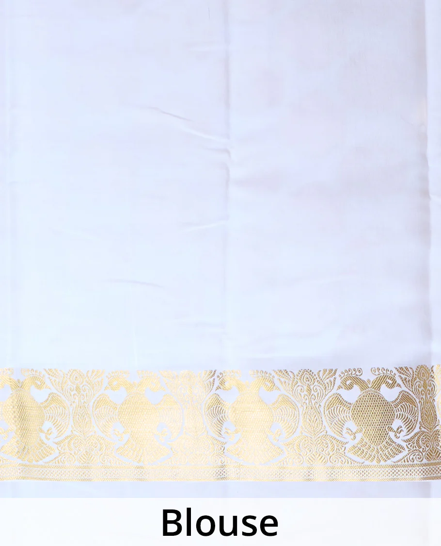 White plain Mysore silk saree, two-headed eagle zari border, and pallu steeped with two-headed eagle motifs - Image 5
