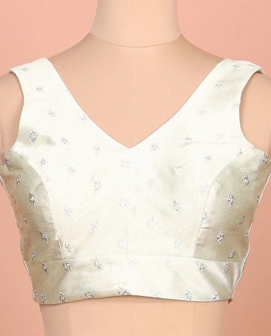 White thread buttas embroidered front and back V-neck sleeveless readymade blouse - Image 3