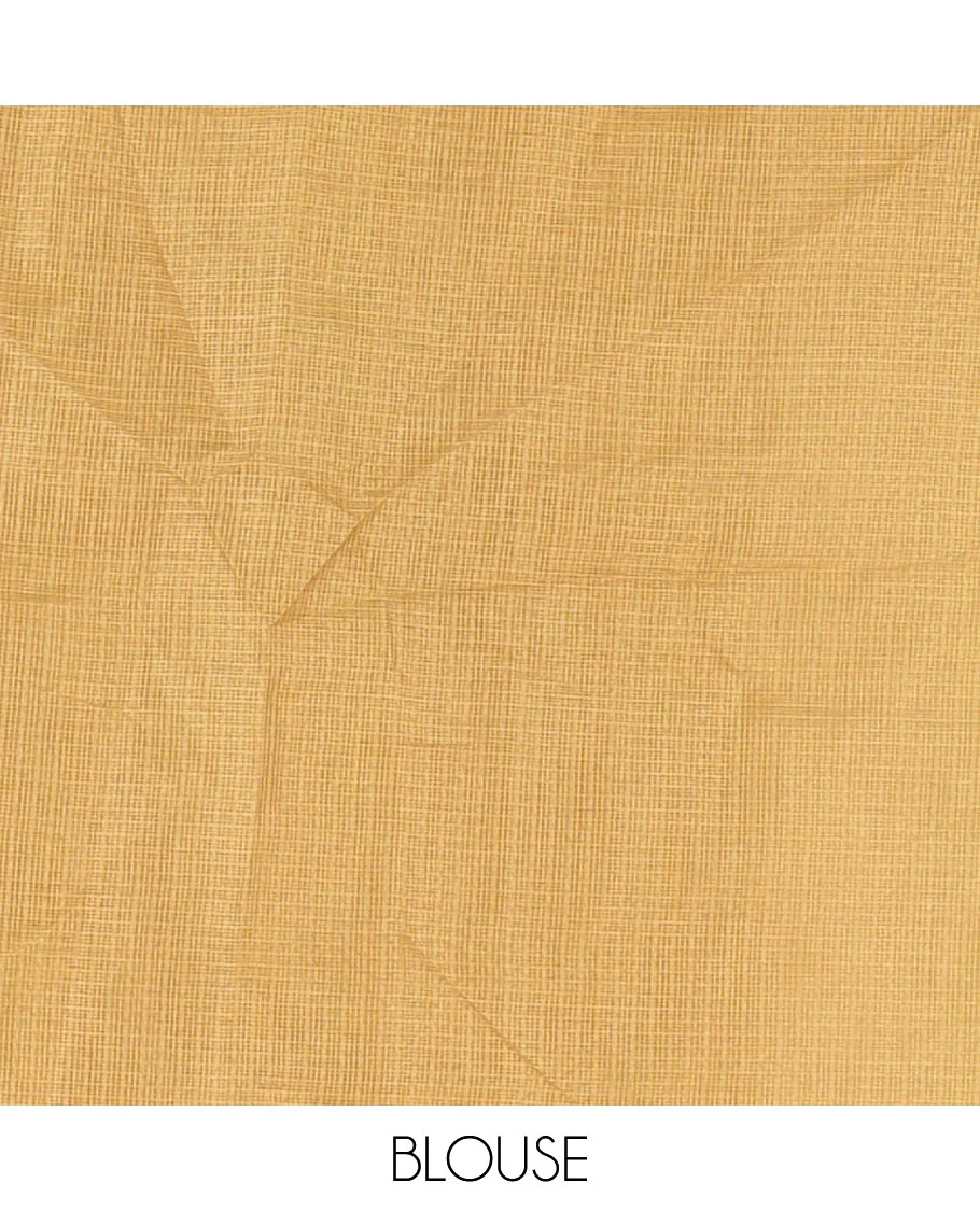 White-yellow color 2D-style print & floral vine chikankari embroidered kota check saree, lace border & plain blouse - Image 4