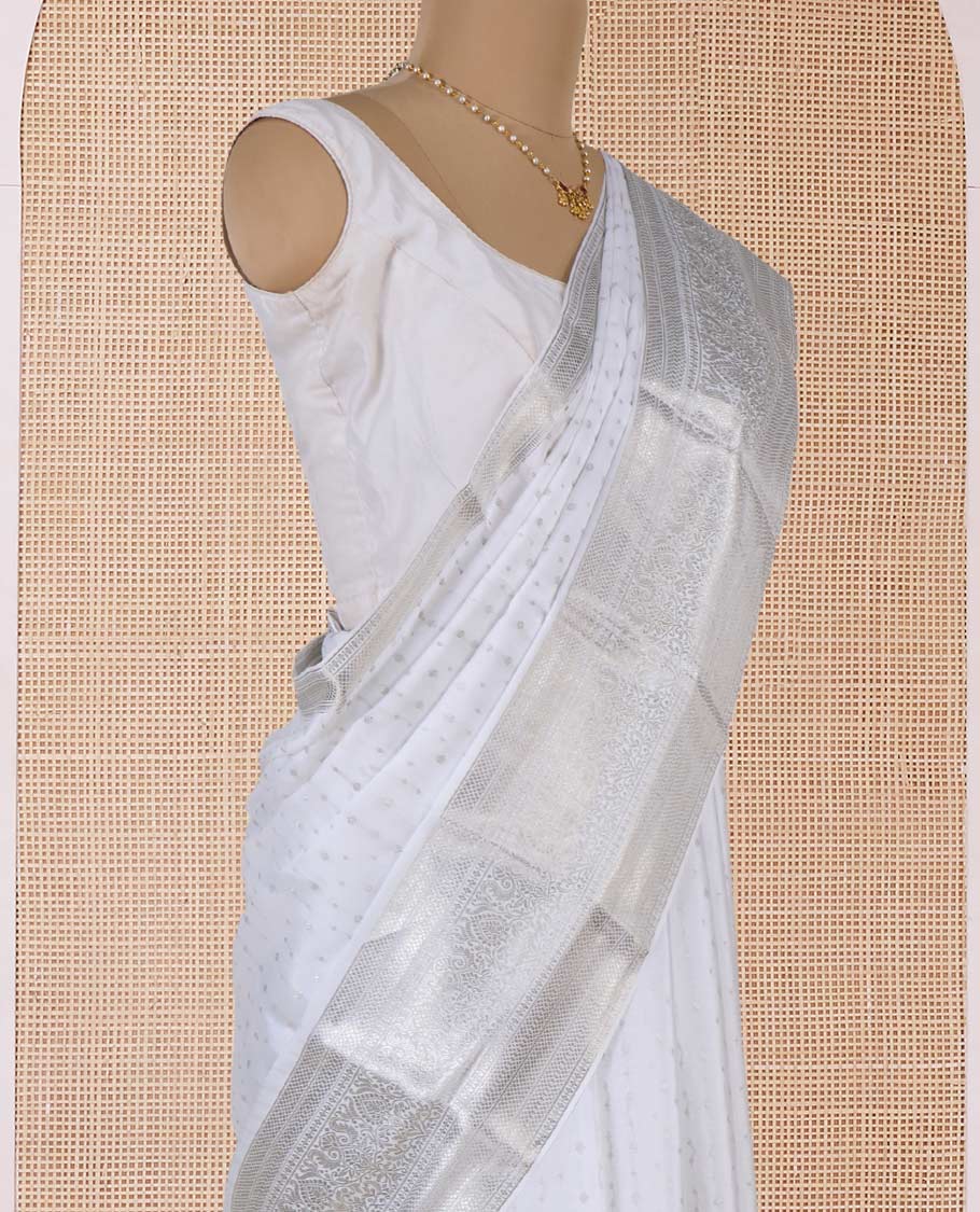 White zari buttas Mysore silk saree, traditional zari border, and intricate pallu - Image 3