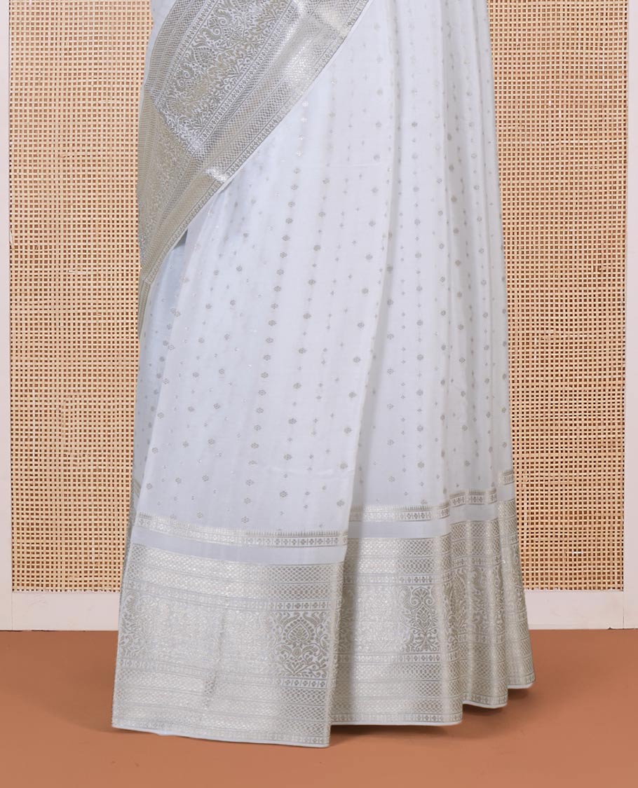 White zari buttas Mysore silk saree, traditional zari border, and intricate pallu - Image 4