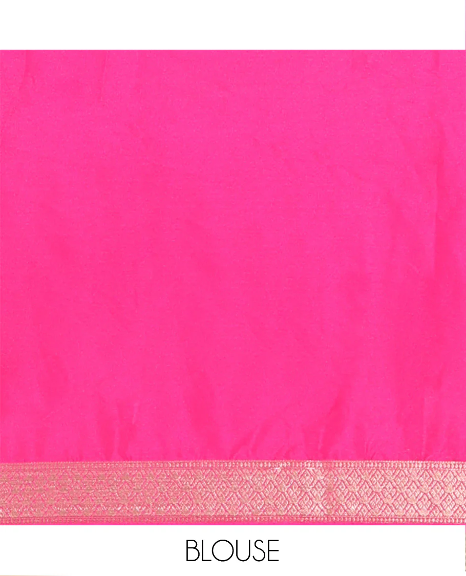 Wine and Rani Pink Half-And-Half Style Art Crepe Saree Artfully Detailed with Plain and Jacquard Design, Complemented by a Contrast Border of Traditional Zari Designs, Pallu Featuring Zari Stripes, and Paired with a Matching Blouse - Image 3