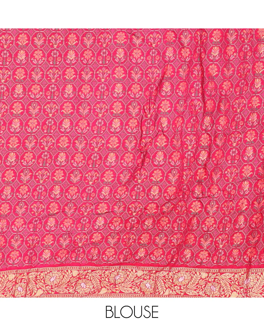 Yellow bandhani dots and zari buttas bandhani silk saree, contrast floral creeper zari border, and patola-style butta enclosed checked pallu - Image 3