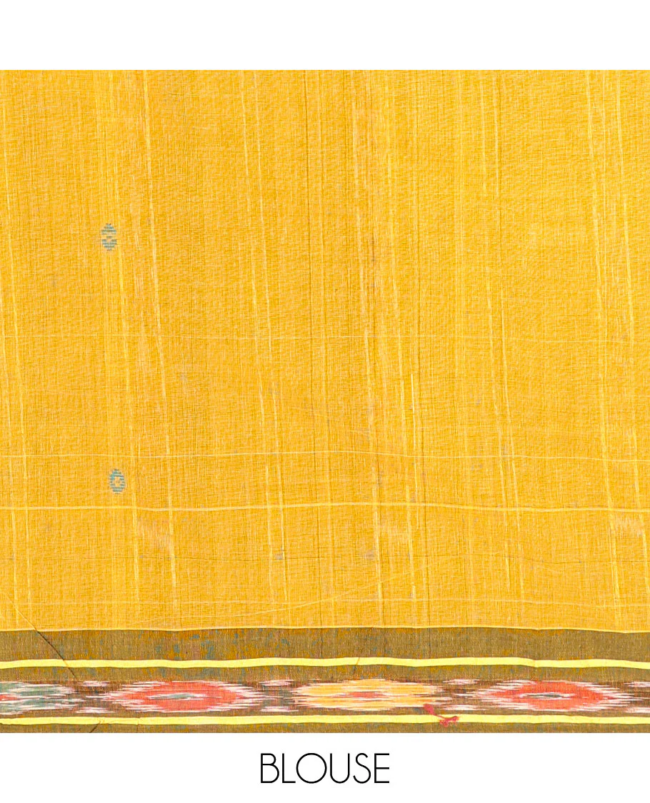 Yellow buttas Andhra cotton saree, contrast ikkat border, and pallu of ikkat designs - Image 3