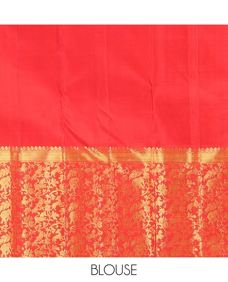 Yellow checked & chakram buttas Kanchipuram silk saree, contrast korvai border of salangai,muthu,vanki & vanasingaram designs & jaal pallu - Image 6