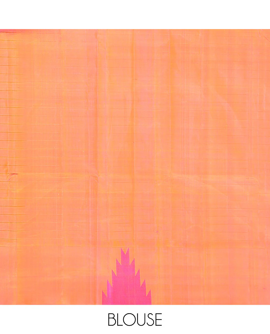 Yellow checked Kanchipuram silk saree, thazampoo rekku border, and pallu of pillaiyar mokku, and seppu rekku designs - Image 6