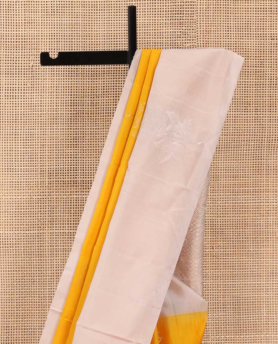 Yellow floral buttas Mayuri soft silk saree, contrast border of floral buttas, and intricate pallu - Image 4