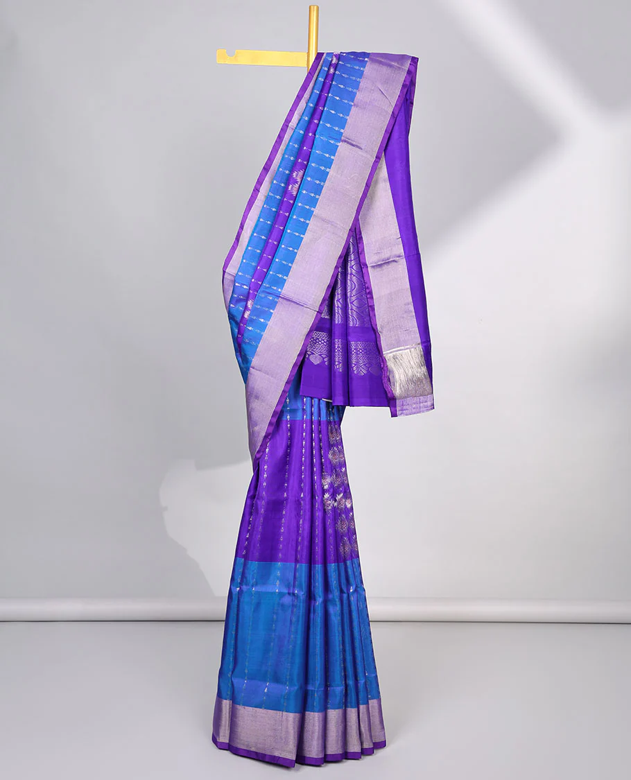 Multi-color striped floral design uppada silk saree with contrast zari border & floral zari design pallu - Image 2
