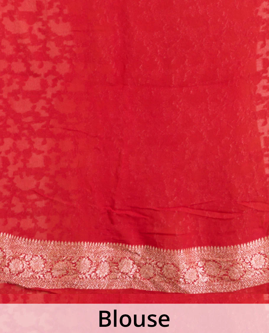 Yellow floral jaal jacquard banarasi georgette saree, contrast floral creeper zari border, and pallu of floral jaal design - Image 5