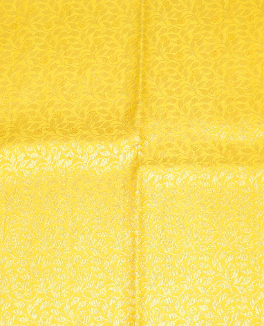 Yellow floral vine design silk half saree with contrast border of thilakam mokku, muthu, kathir, kuyil kann, kodi visiry design, zari design blouse & floral design dhavani - Image 4