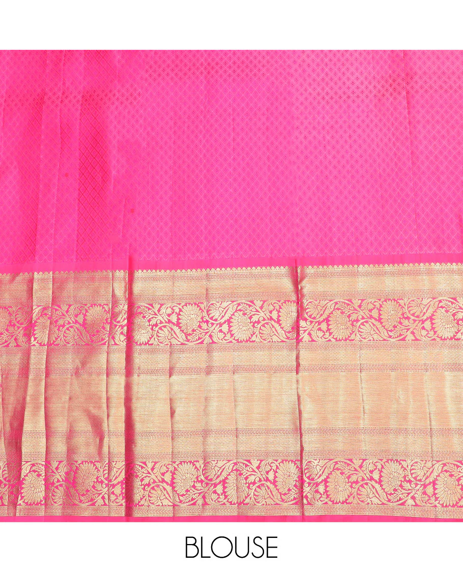 Yellow floral vine design silk half saree with contrast border of thilakam mokku, muthu, kathir, kuyil kann, kodi visiry design, zari design blouse & floral design dhavani - Image 5