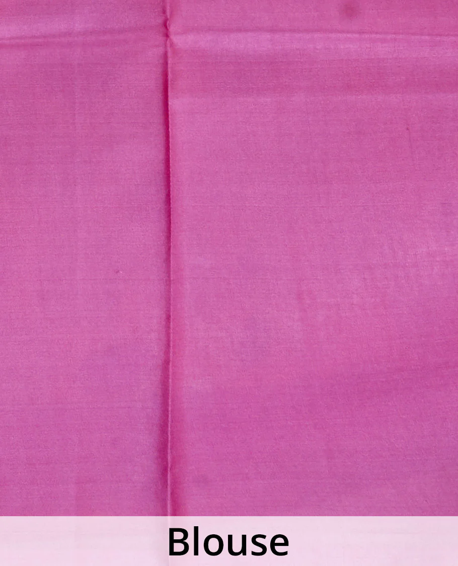 Yellow floral vine printed silk saree, contrast border, and pallu steeped with traditional designs - Image 5