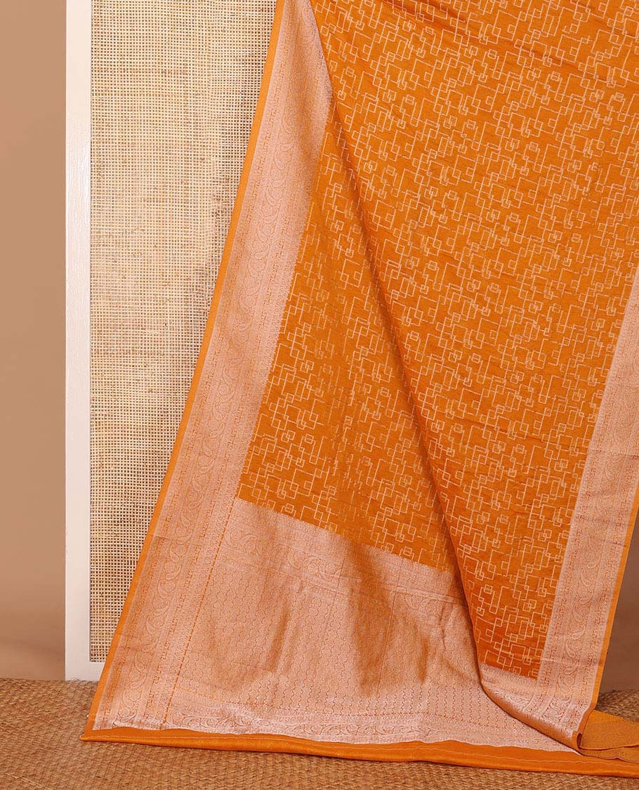 Yellow geometric zari design fancy crepe saree, traditional zari border & intricate pallu - Image 2