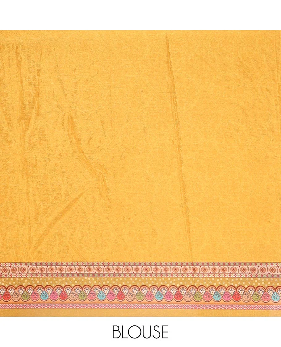 Yellow half-&-half colorful geometric printed & mirror work masakali saree, printed border & pallu, plain blouse - Image 4