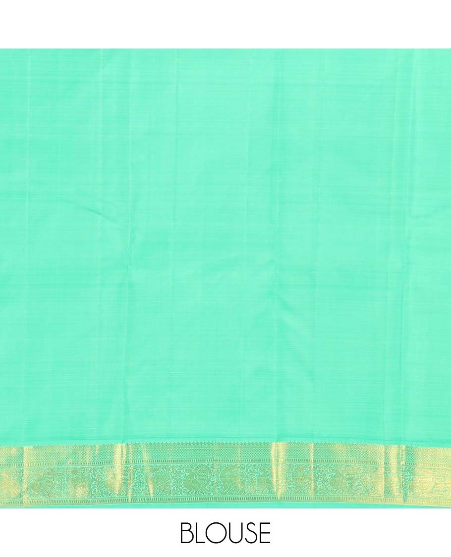 Yellow kathir stripes Kanchipuram korvai silk saree, contrast neer korvai border of thilakam mokku, kuyil kann, muthu, mayil , and yaali designs, and floral design pallu - Image 6
