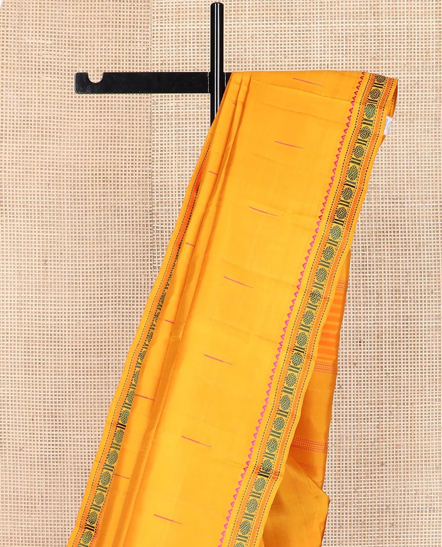 Yellow malli mokku buttas Kanchipuram silk saree, self-border of rekku, muthu, kathir, and rudraksham motifs, and  seppu rekku pallu - Image 4