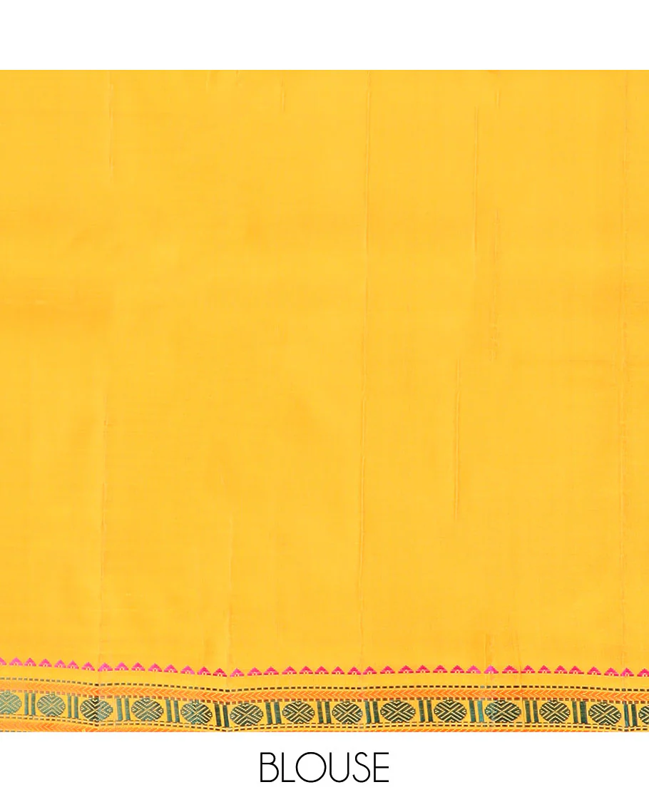 Yellow malli mokku buttas Kanchipuram silk saree, self-border of rekku, muthu, kathir, and rudraksham motifs, and  seppu rekku pallu - Image 6