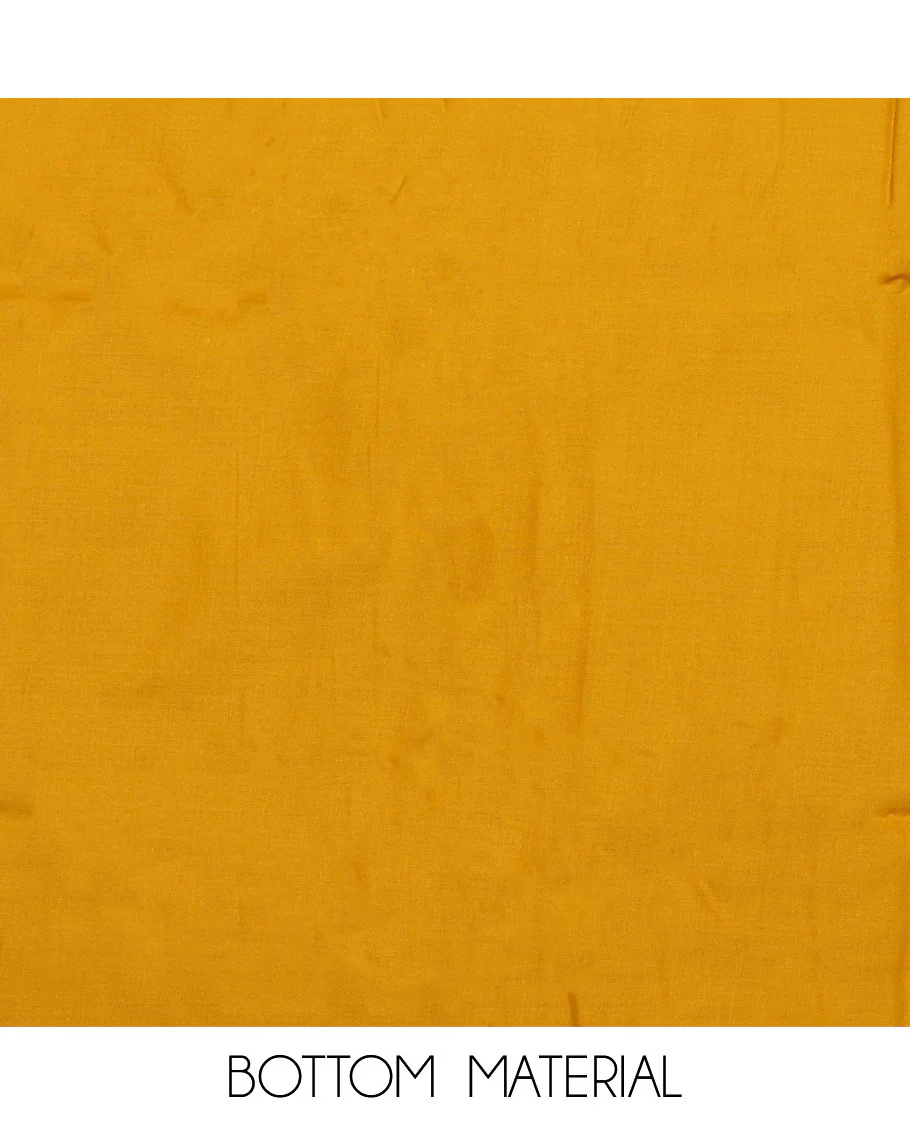 Yellow material chudidar set, abstract printed with neck embroidered top, plain bottom, and contrast embroidered motifs dupatta - Image 3