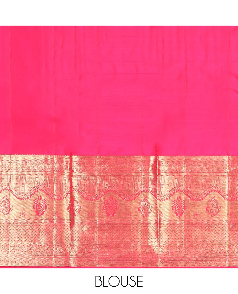 Yellow meenakari jacquard Kanchipuram wedding silk saree, contrast traditional zari design border, and zari-rich jaal pallu - Image 6