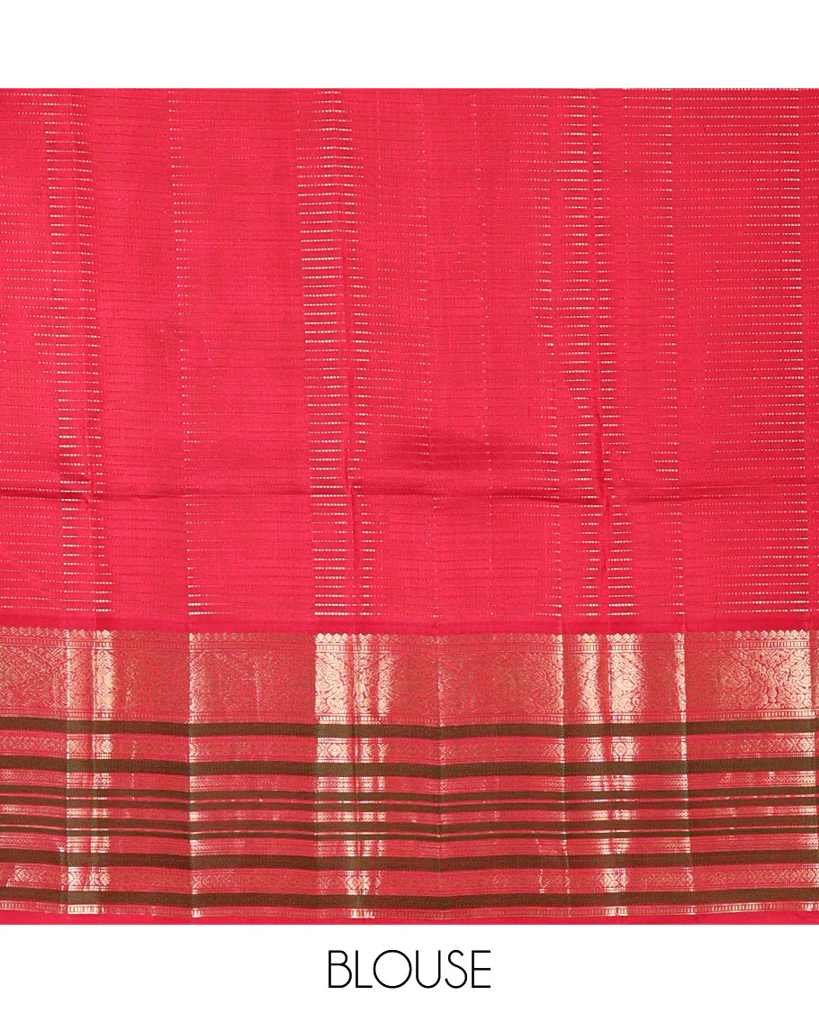 Yellow Muthu striped silk saree, contrast border of thilakam mokku, Muthu, banaras, mayil, kamalam, and neli designs, and intricate pallu - Image 3