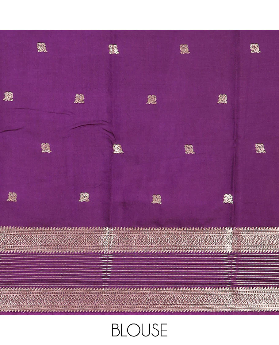 Yellow peacock buttas assam silk saree, contrast traditional zari border, and pallu of zari design - Image 4
