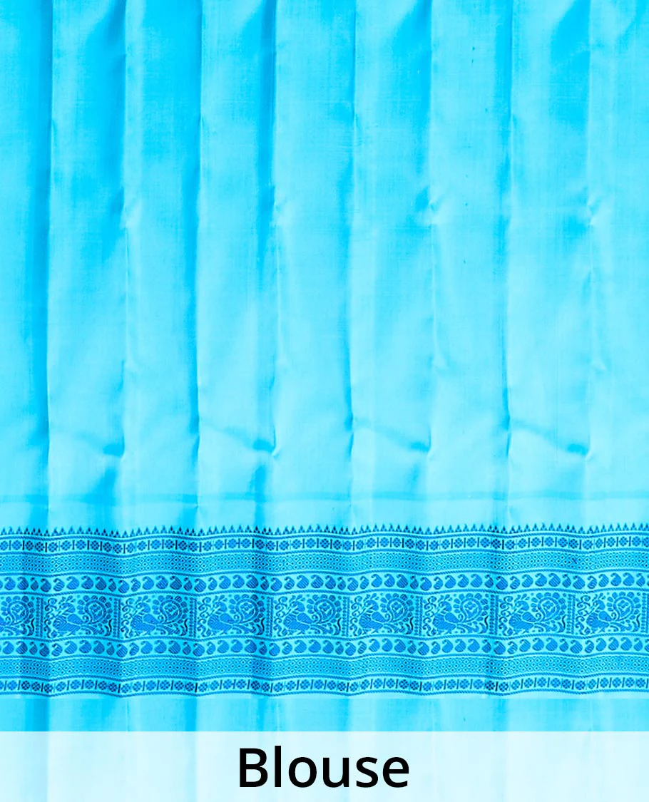 Yellow sunburst-style buttas gadwal silk saree, contrast traditional design border & pallu of jaal designs - Image 5