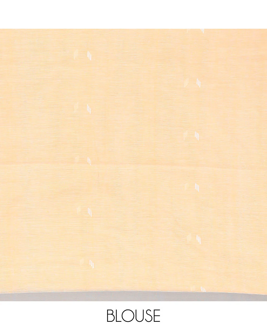 Yellow thread buttas Khadi cotton saree, contrast plain border, and pallu of geometric buttas - Image 3