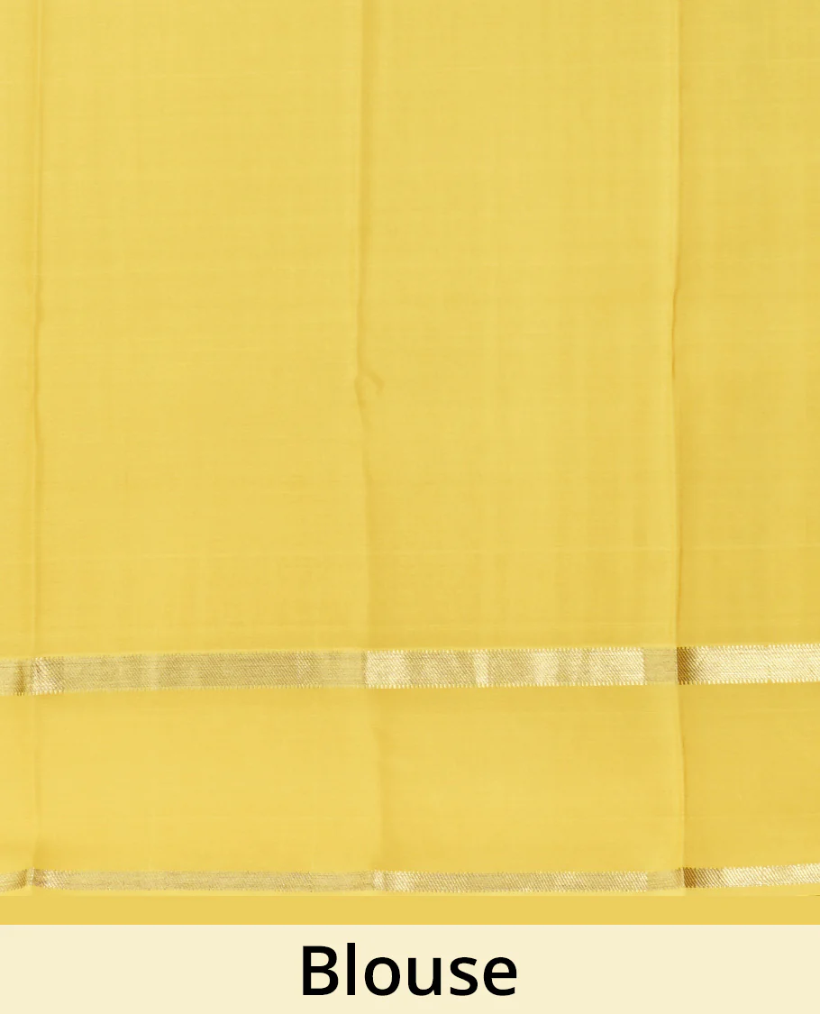 Yellow traditional zari steeped Mysore silk saree, rettai pettu zari border, and intricate pallu - Image 5