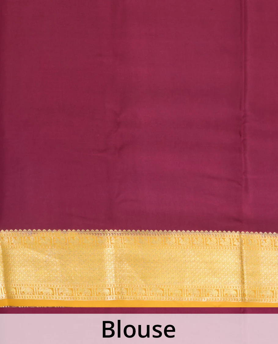 Yellow two-headed eagle motifs zari woven Mysore silk saree, contrast traditional zari border, and pallu of thick zari designs - Image 5