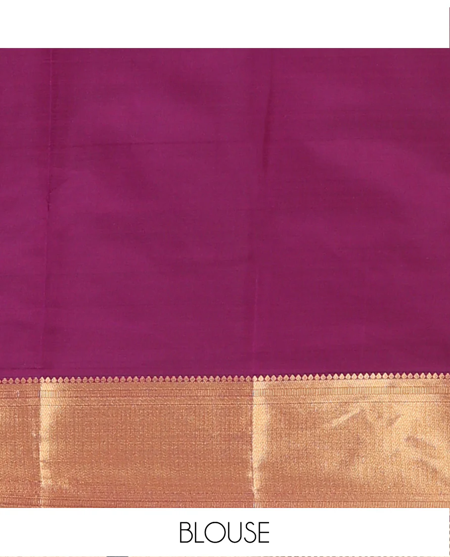 Yellow Vasundhara Lite Silk Mix Saree Decorated with Thilakam Buttas, Highlighted with Contrast Border Featuring Thilakam, Banaras, and Vanki Designs, Grandly Woven Pallu with Vanki Designs, and Paired with a Matching Blouse - Image 6