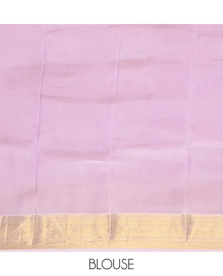 Yellow Vasundhara Lite Silk Mix Saree Subtly Sparked with Zari Buttas, Complemented with a Contrast Border of Rekku, Muthu, Neli, Diamond, Kathir, Mayil Kann, and Kodi Visiry Designs, Elevated with Zari Vanki Pallu, and a Contrast Blouse - Image 6