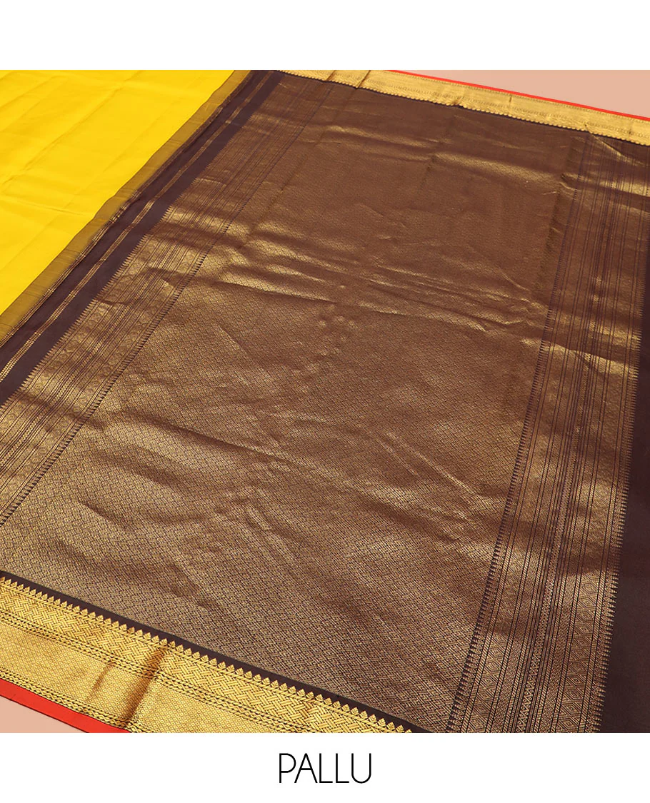 Yellow Vasundhara Silk Saree Subtly Woven in Stripes, Complemented with a Contrast Border Featuring Paiyaadi Kann, Neli, and Mayil Kann Design, Subtly Woven Pallu of Intricate Designs, and Paired with a Contrast Blouse - Image 5