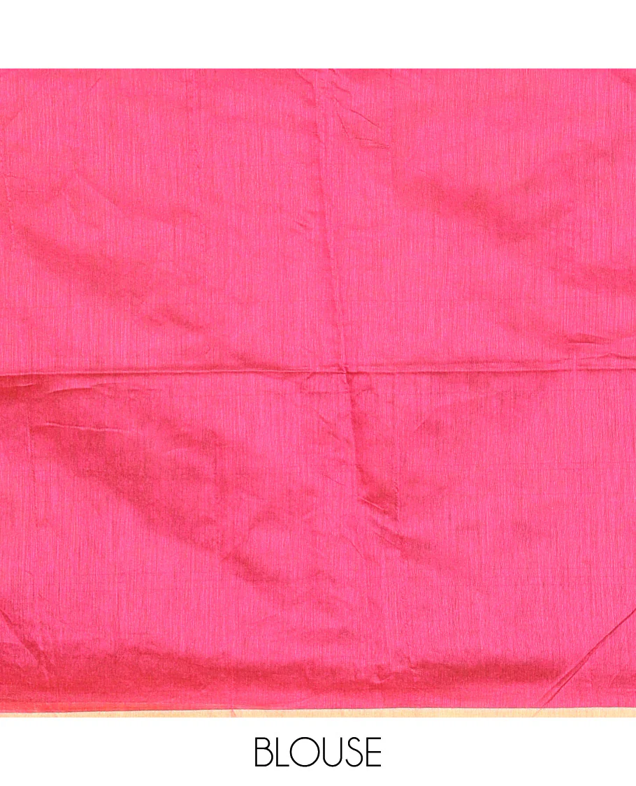 Yellow Warli-village printed khadi cotton saree, printed border, and contrast warli motifs printed pallu, and contrast plain blouse - Image 3