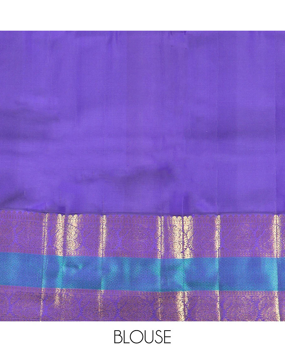 Yellow zari buttas Kanchipuram silk saree, contrast border of salangai, manga, muthu, arumbu manga, and mayil kann designs, and vanki pallu - Image 6
