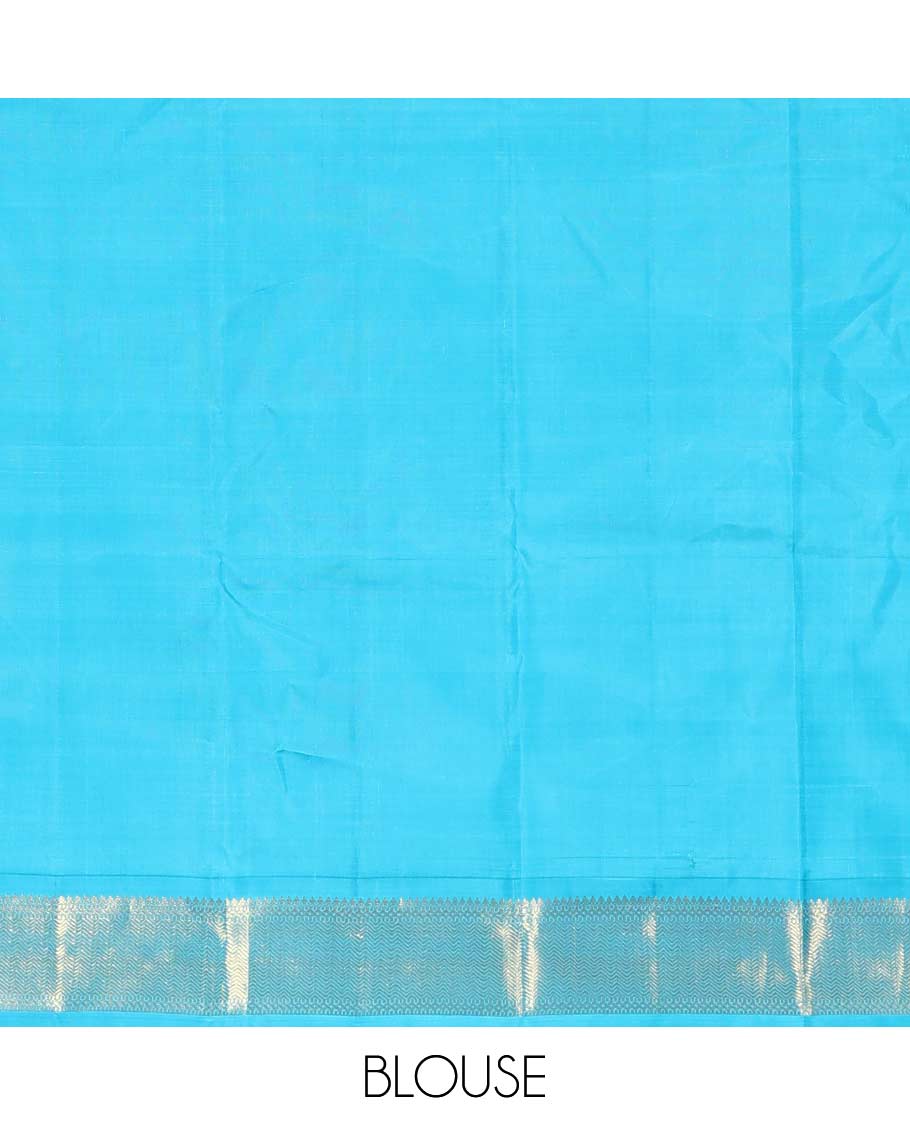 Yellow zari buttas Kanchipuram silk saree, contrast korvai border of thilakam mokku, muthu, and vanki designs, and zari-rich jaal pallu - Image 6