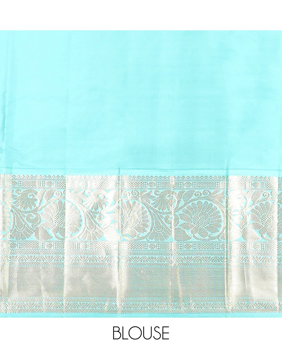 Yellow zari buttas Vasundhara silk saree, contrast border of thilakam, poun, kodi visiry, mayil kann, neli, and kathir designs, and butta enclosed checked pallu - Image 6