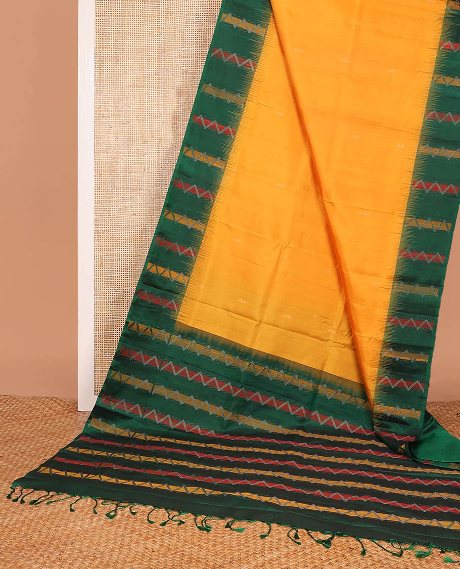 Yellow zari buttas Mayuri soft silk saree, contrast border, and pallu of chevron stripes - Image 3