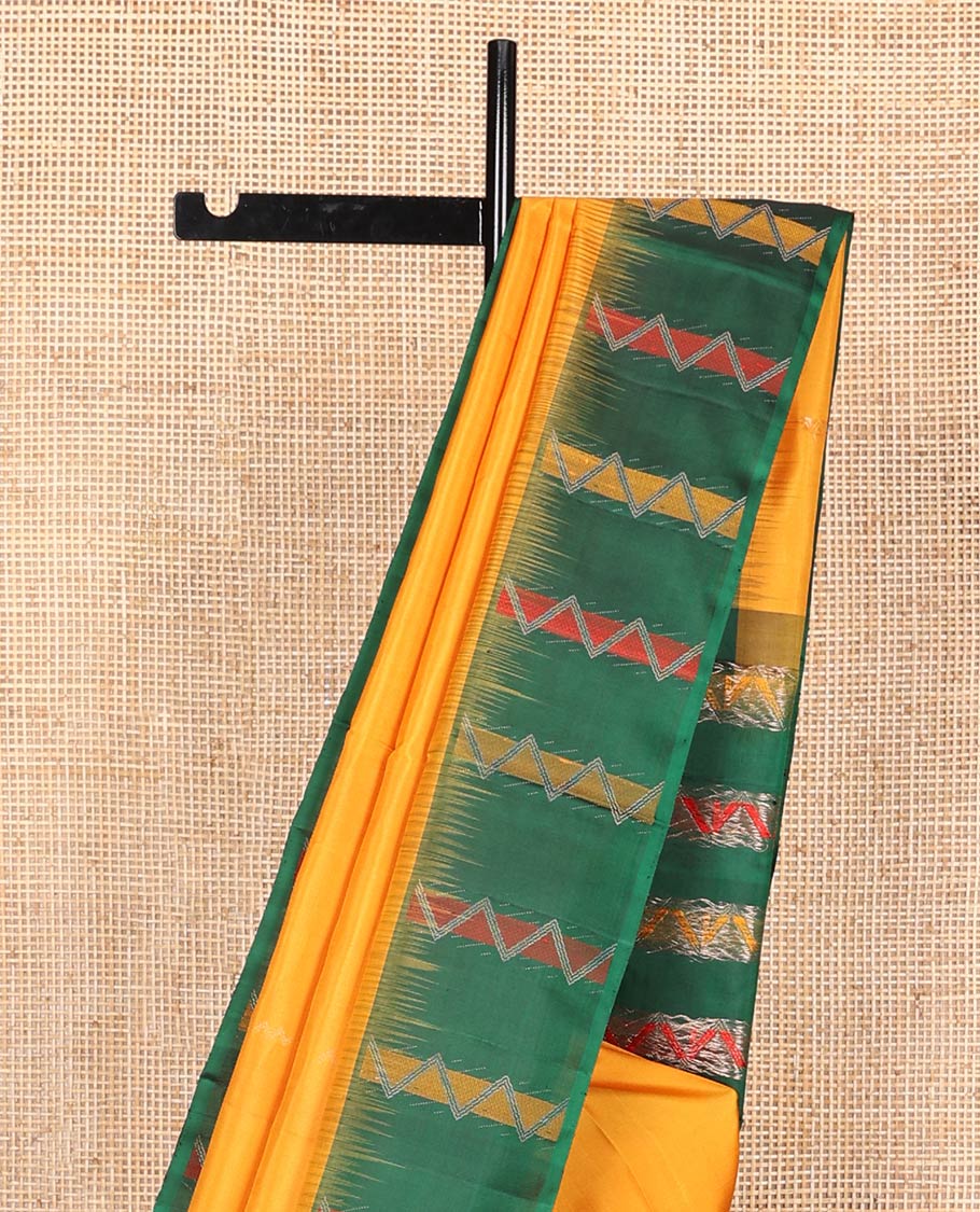 Yellow zari buttas Mayuri soft silk saree, contrast border, and pallu of chevron stripes - Image 4