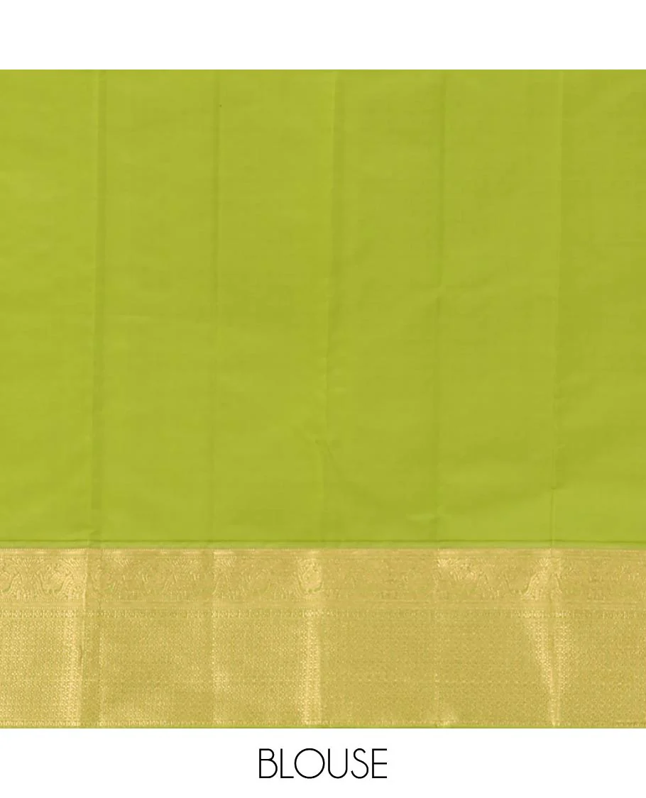 Yellow zari buttas Vasundhara Lite Silk Mix Saree, contrast border of muthu, mayil, kamalam, jaal designs, and pallu of kodi visiry designs - Image 6